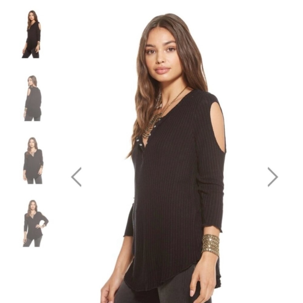 Chaser Black V-Neck Top with Cold-Shoulder Design